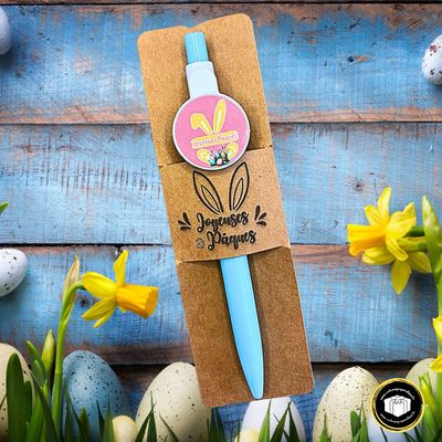 Stylo coloré joyeuses Pâques Stylo lapin de Pâques bleu avec sa pochette personnalisée