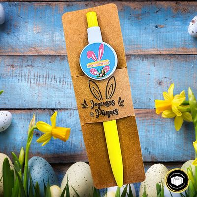 Stylo lapin de Pâques jaune avec sa pochette personnalisée