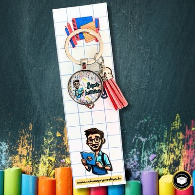 Porte-clés cabochon super instituteur Porte-clés cabochon super instituteur