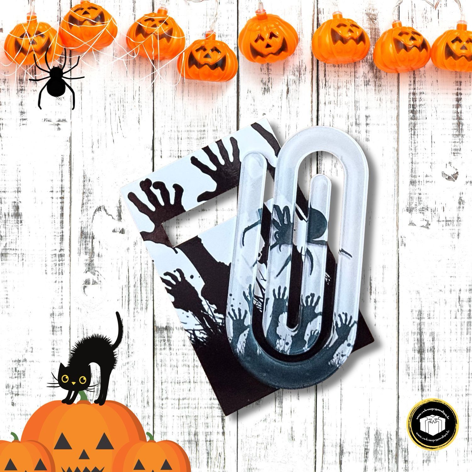 Trombone en acrylique pour cahier, fardes, livres très grand avec image avant et arrière morts vivants d'Halloween