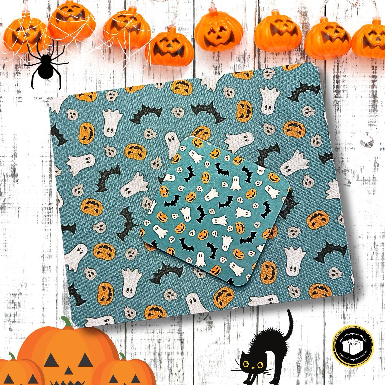 Tapis de souris et dessous de verres fantômes et chauve souris Halloween.