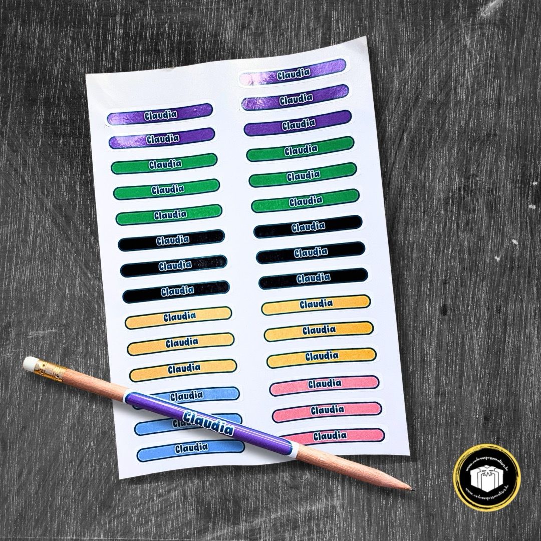 Etiquettes personnalisées avec un prénom. Autocollantes vous pouvez les coller sur un crayon, stylo, livre, classeur.