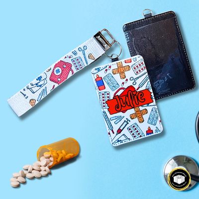 Porte-badge médical en cuir avec prénom