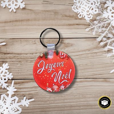 Porte-clés en acrylique Joyeux Noël Porte-clés en acrylique de 6 cm de diamètre avec anneau sur le thème de Noël.