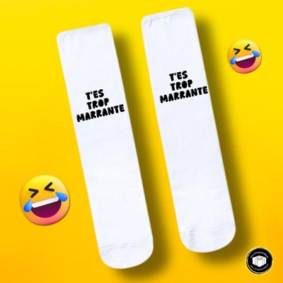 Chaussette à message Cadeau personnalisé chaussette t'es trop marrante