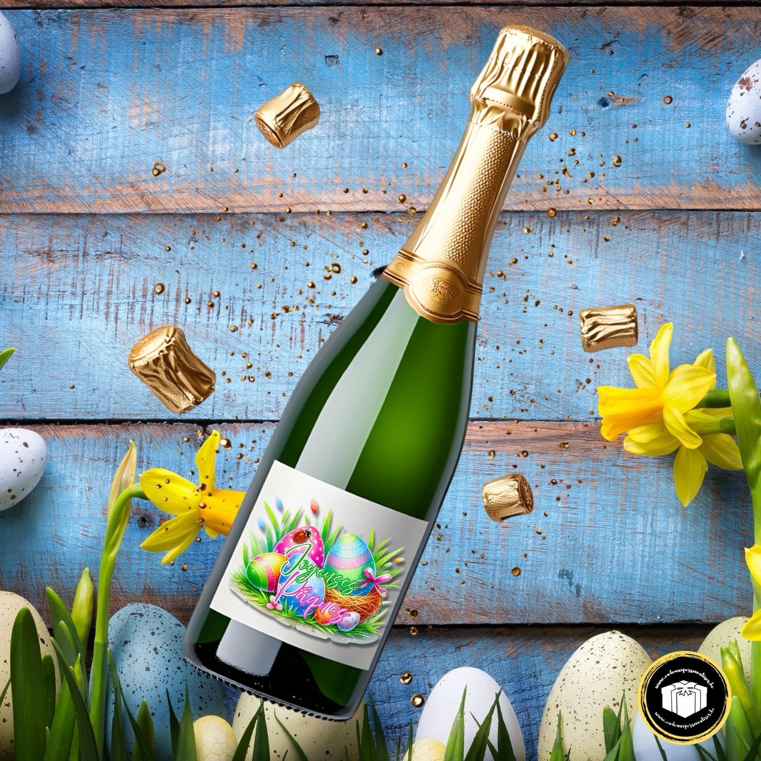 Étiquette bouteille œufs de Pâques personnalisable