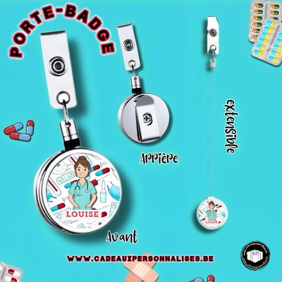 Porte badge extensible pour soignant personnalisable avec un prénom