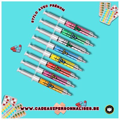 Stylo seringue avec liquide coloré personnalisé avec un prénom