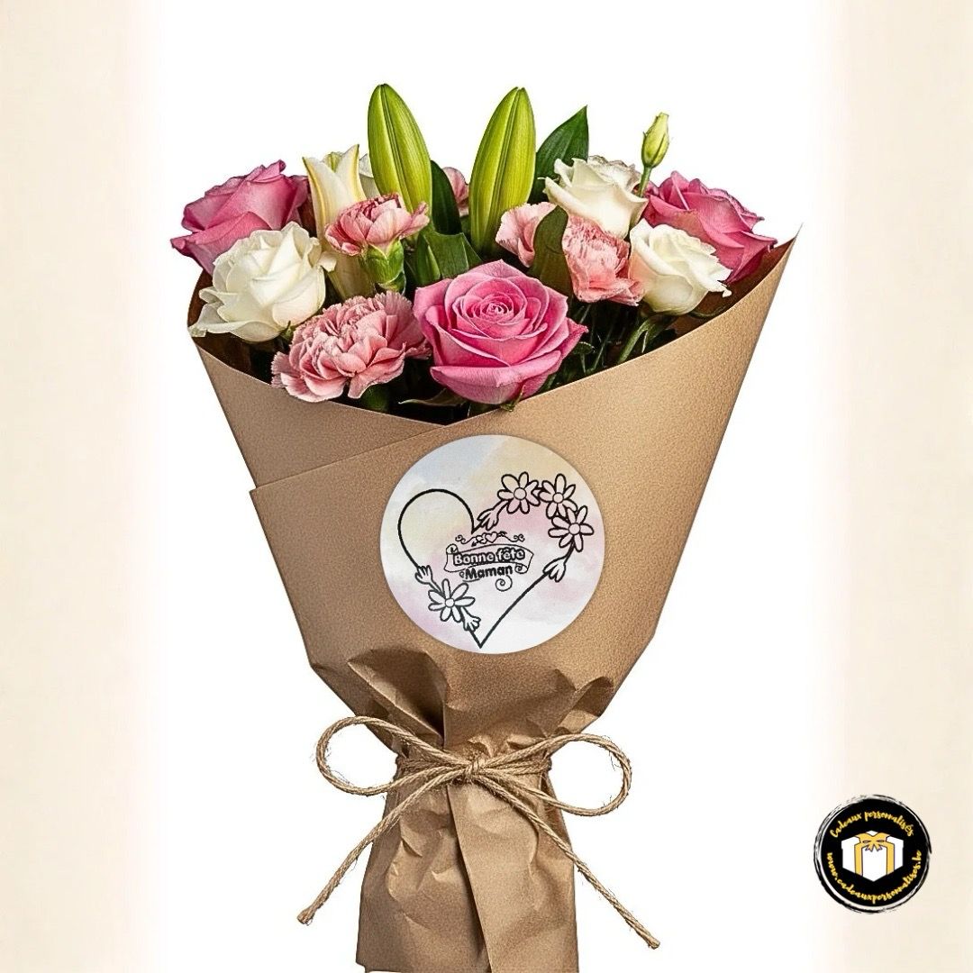 Etiquette autocollante bonne fête maman pour bouquet de fleurs