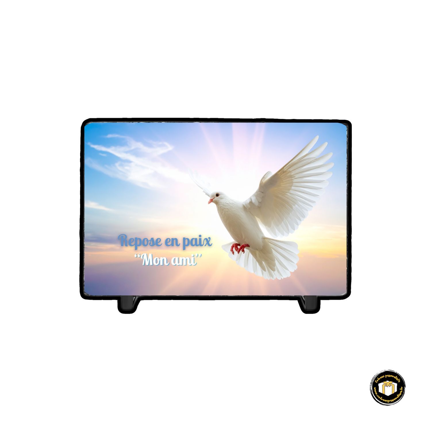 Plaque pour décès repose en paix avec colombe