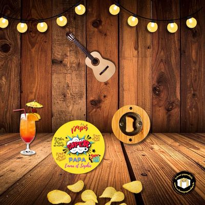 Décapsuleur rond en bois super papa