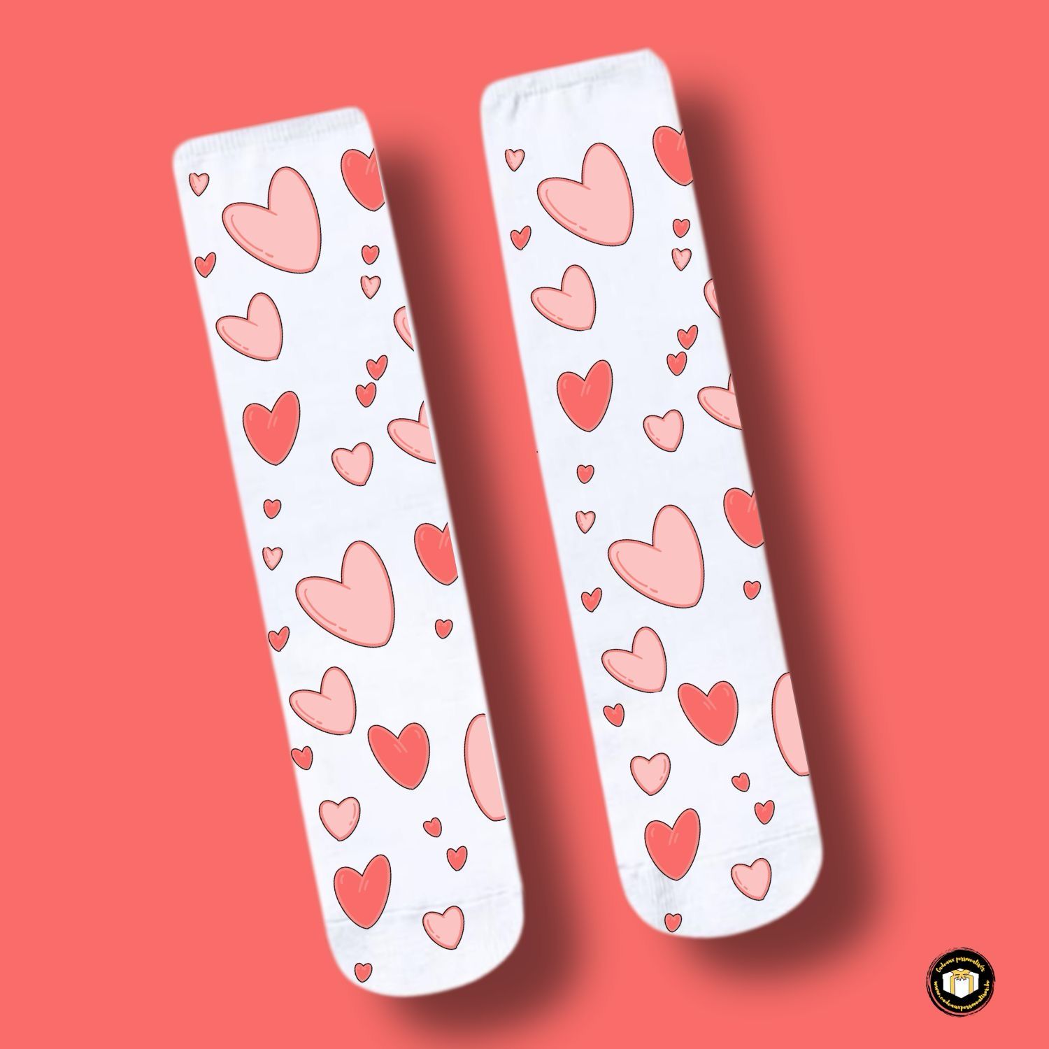 Chaussettes personnalisées avec cœurs – Jaune, Vert ou Rouge