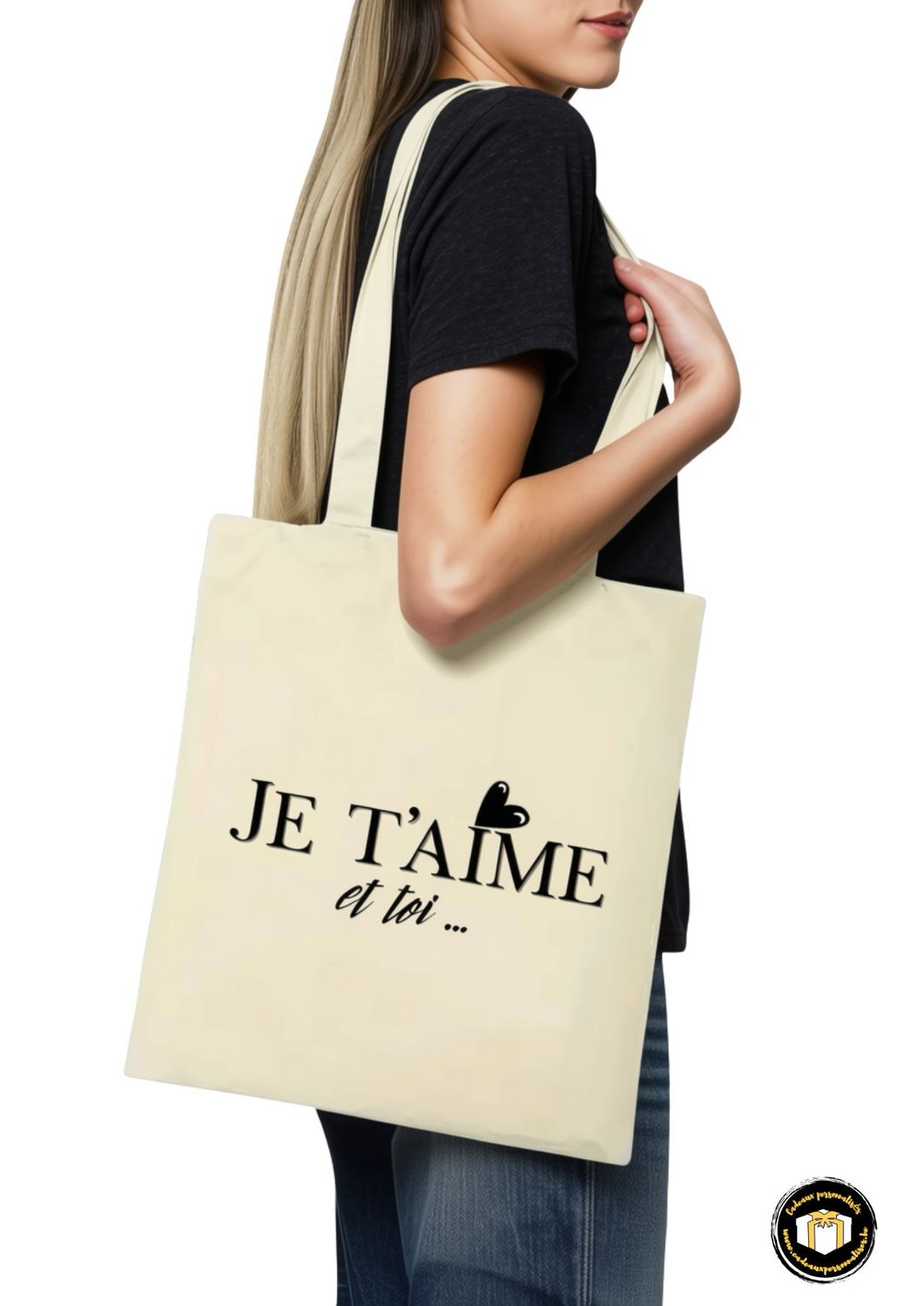 Tote bag beige personnalisé « Je t’aime et toi… »