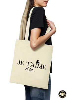 Tote bag beige personnalisé « Je t’aime et toi… »