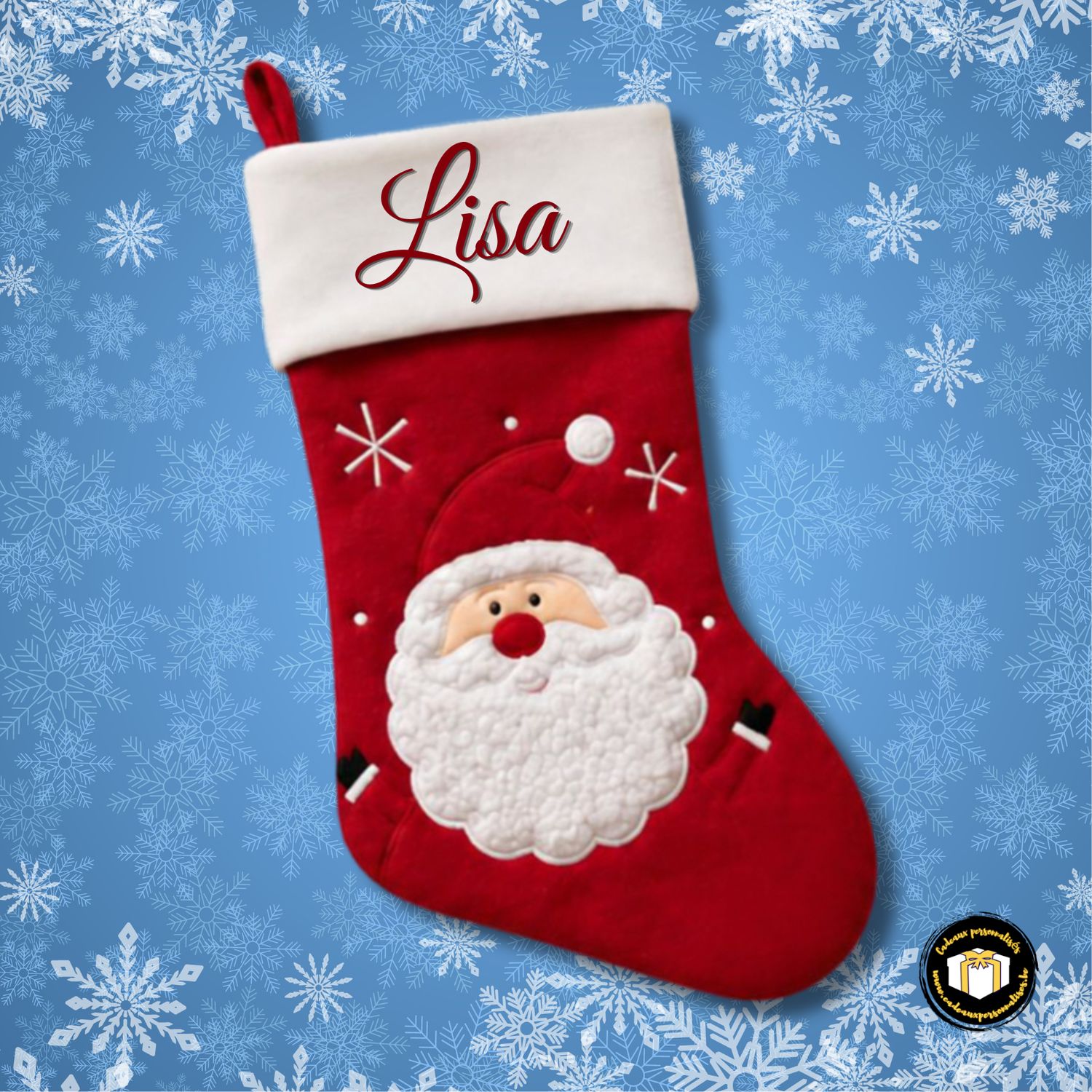 Chaussette de Noël rouge avec Père Noël personnalisée avec prénom