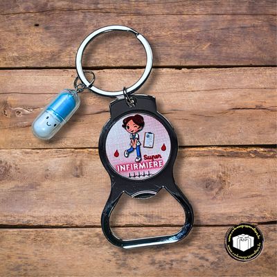 Porte-clés décapsuleur personnalisé pour soignant Porte-clés décapsuleur personnalisé pour soignant