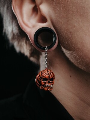 Tunnels with dangle Pumpkin Skull - Double Flared