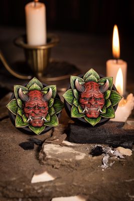 Hannya with Lotus - Double Flared Ear Plugs Hannya with Lotus - Double Flared Ear Plugs