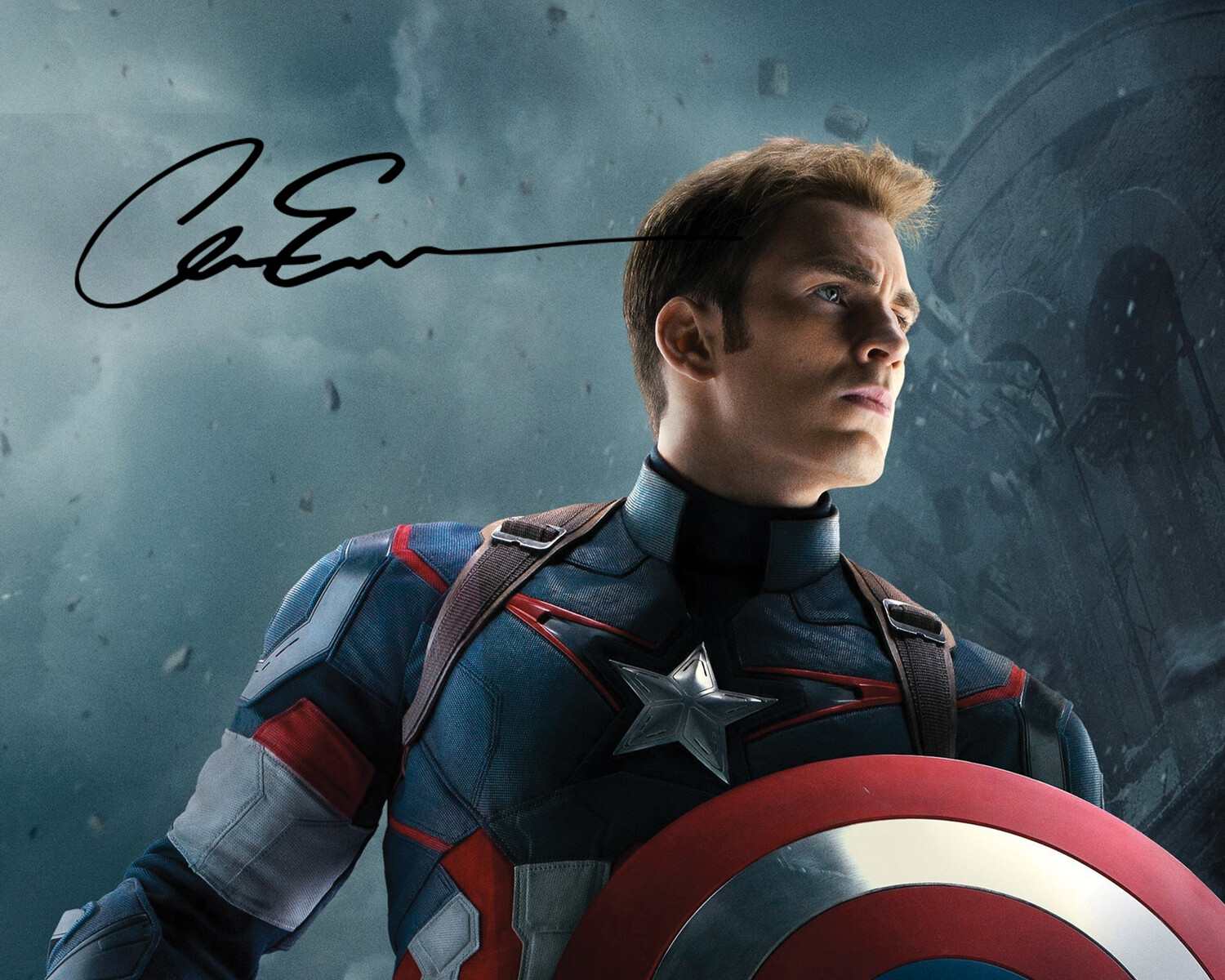 Captain America 8x10 Photo w/ Chris Evans Facsimile Autograph