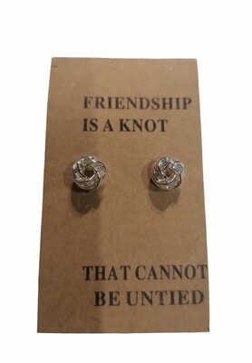 Oorbellen stekertjes - knoopjes - FRIENDSHIP IS A KNOT THAT CANNOT BE UNTIED - zilver