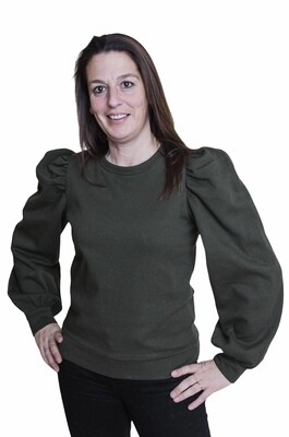 Trui - JASSI - sweater met pofmouwen kaki Trui - JASSI - sweater met pofmouwen kaki