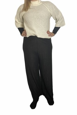 Wijde lange broek - LILI - plissé zwart sparkle Wijde lange broek - LILI - plissé zwart sparkle