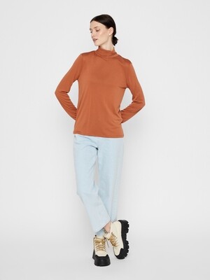 T-shirt met lange mouwen en opstaande kraag - KAMALA - roestkleur