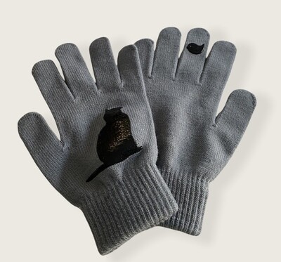 Handschoenen - grijs met kat en vogeltje - IVY