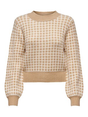 Trui knitwear - MOSS - geruit beige/wit