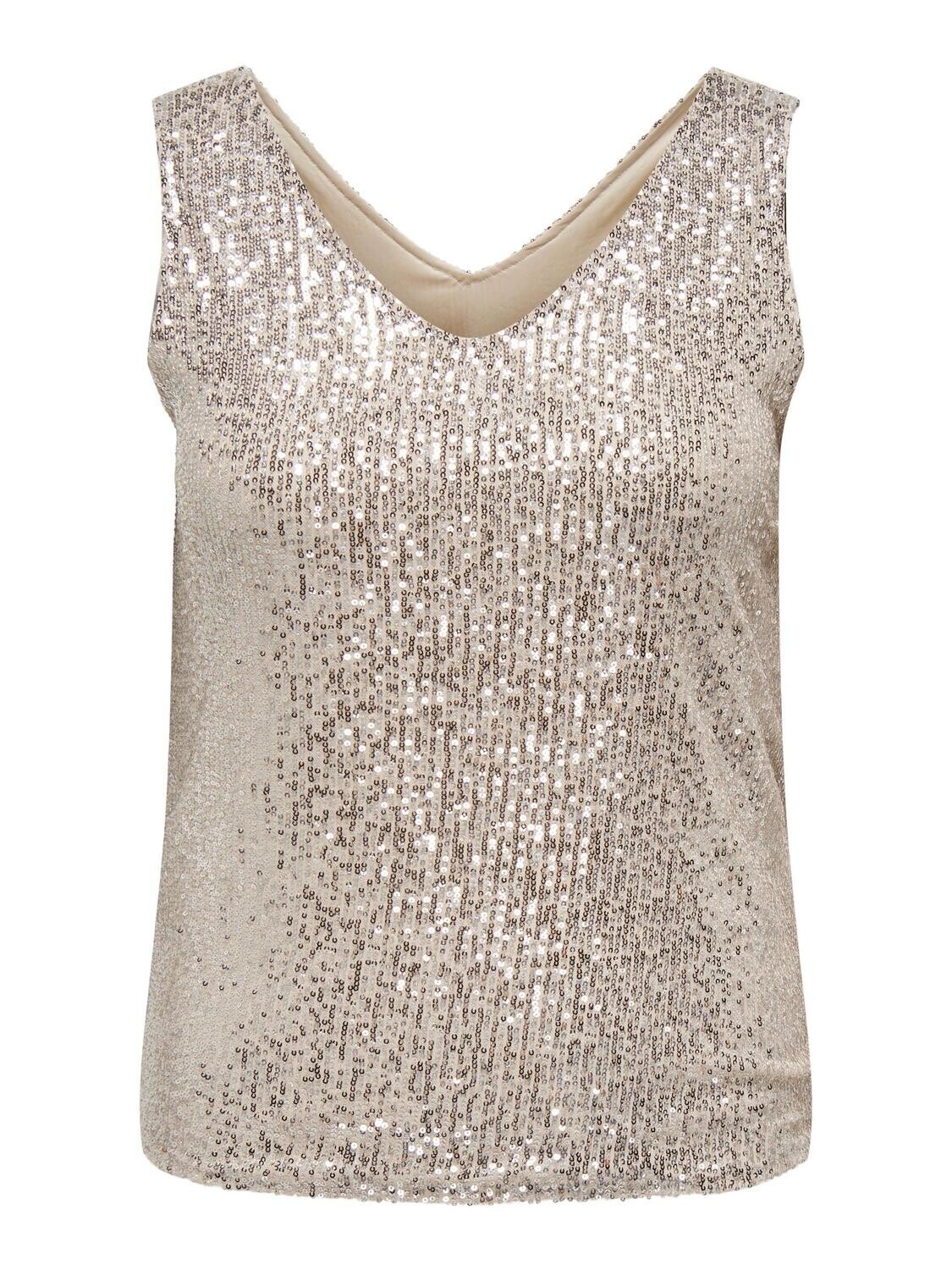 + Top - ANA - pumice stone / silver sequins