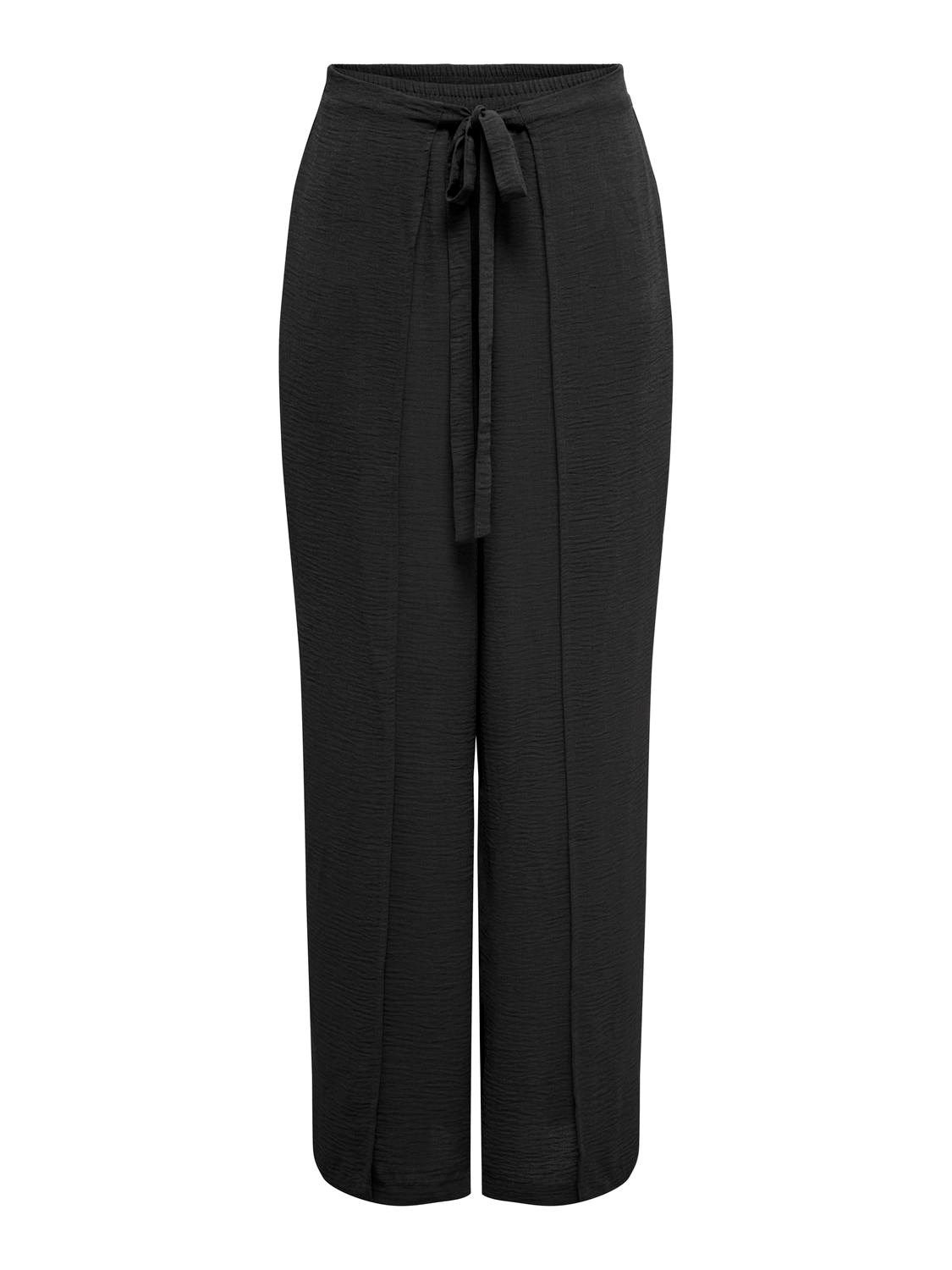Wijde lange split broek - DIVYA - zwart