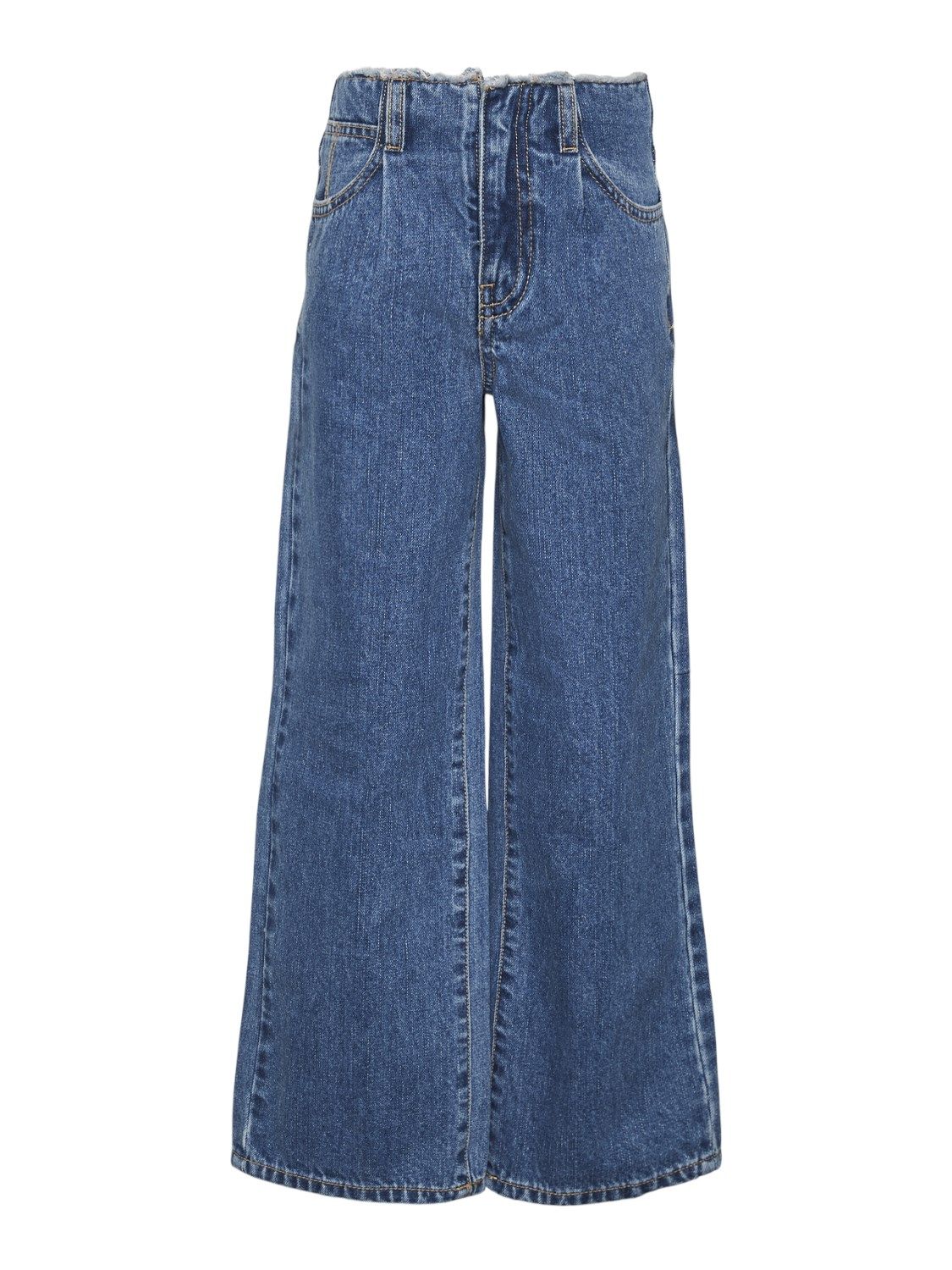 KIDS Wijde jeans - DAISY met ruffeltjes - medium blue denim