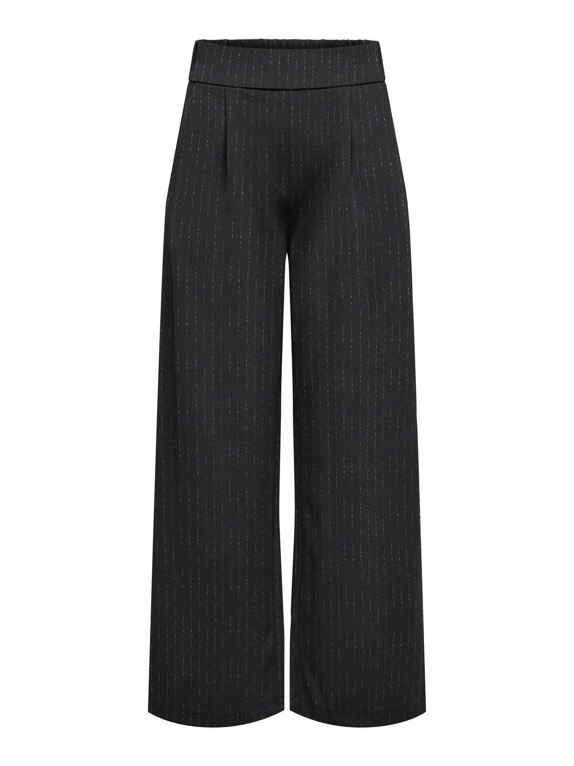 Wijde lange broek met glitter - MARY - black/silver pinstripe