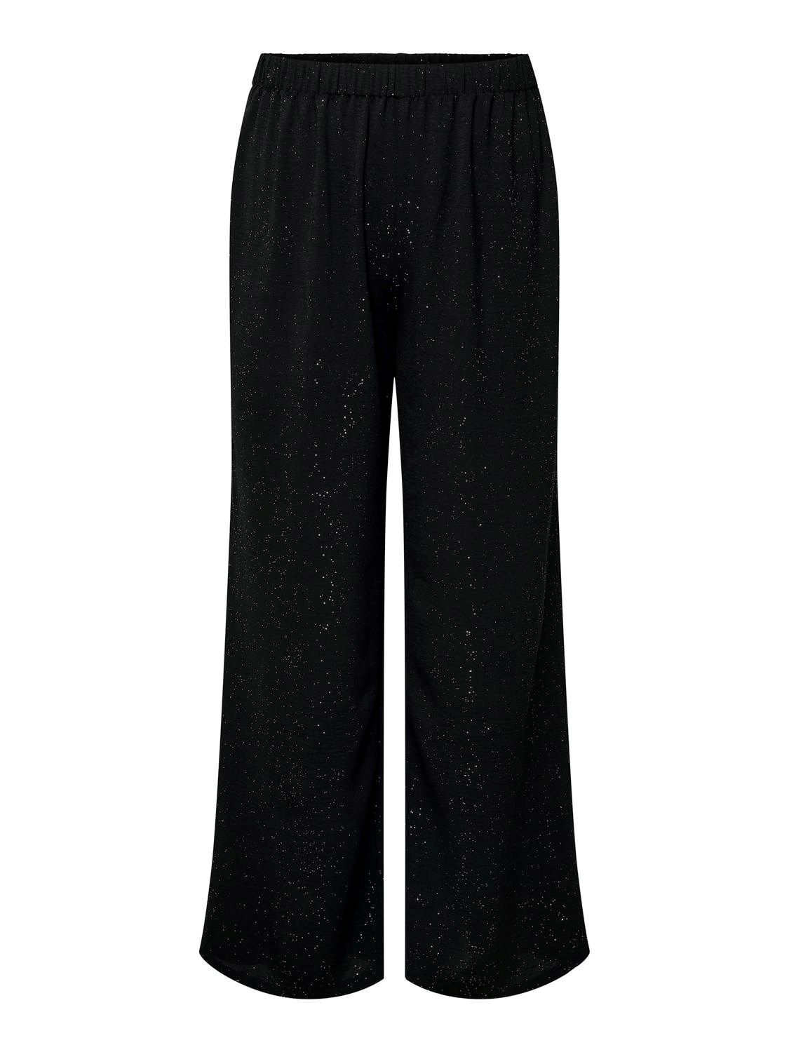 + Wijde lange broek met glitter  - JOSEE - black silver foil