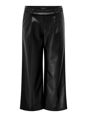 + Wijde lange faux leather broek - BINA - black