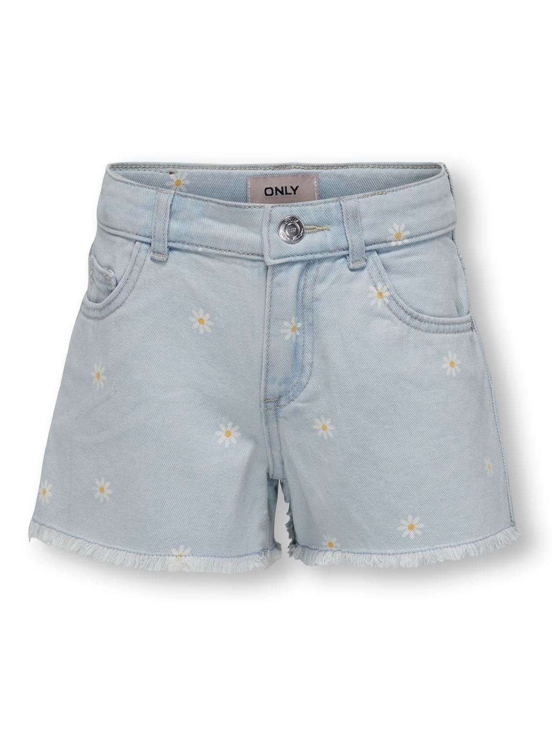 KIDS jeansshort met bloemetjes - ROBYN - light blue denim
