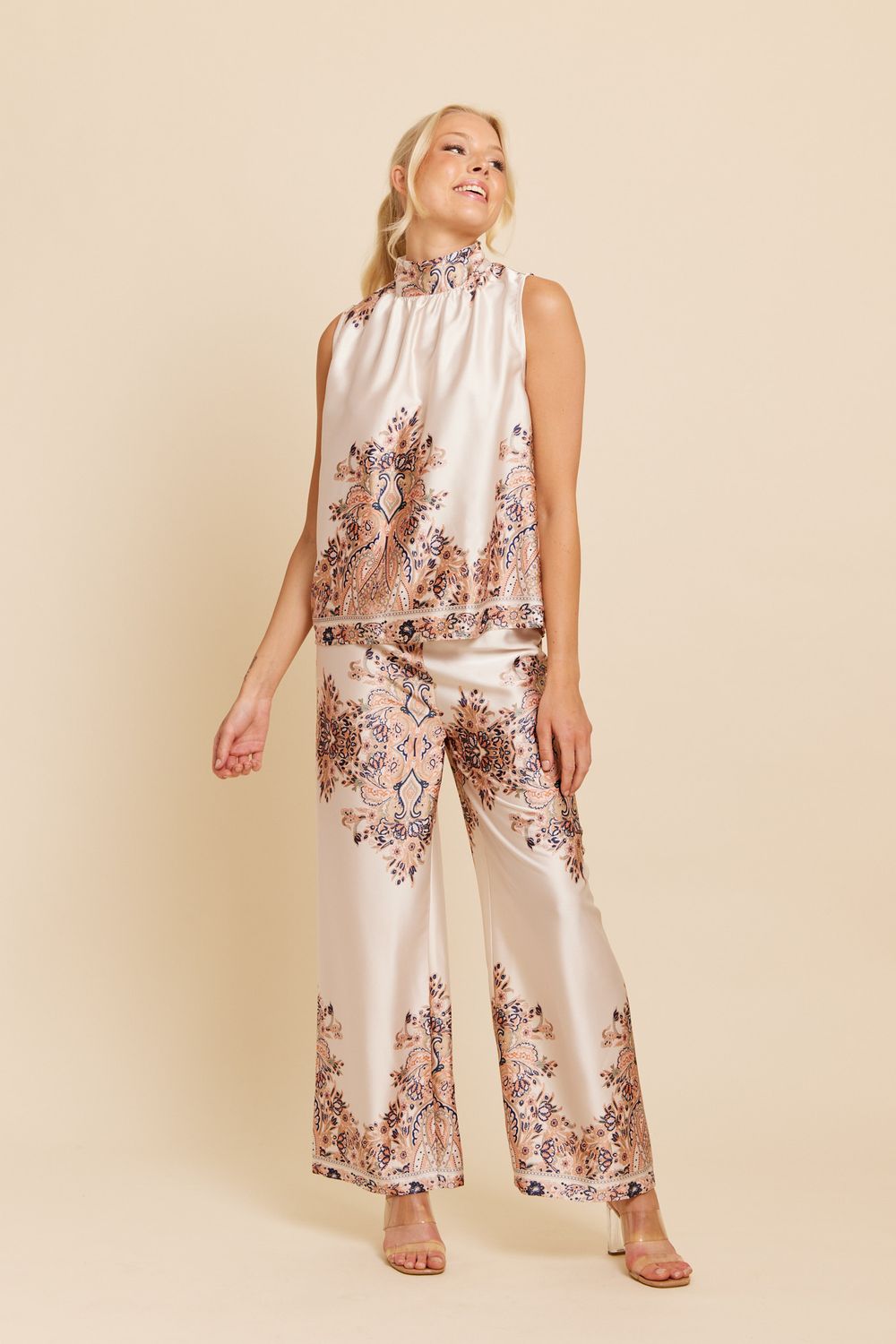 Wijde broek - PETRA - ecru met print