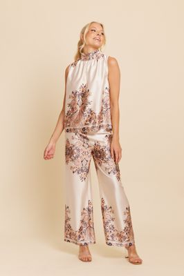 Wijde broek - PETRA - ecru met print