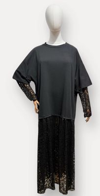 Lange jurk met kant- LACY - zwart