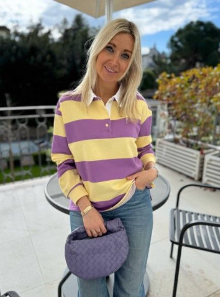 Sweater polo - ARA - lila/geel