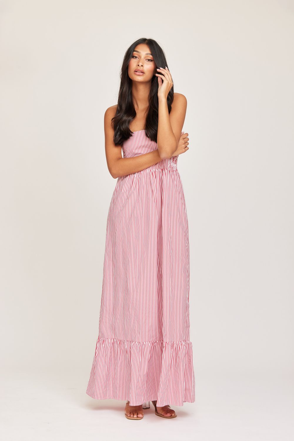 Lange strapless jurk - HALEY - rood/wit