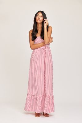Lange strapless jurk - HALEY - rood/wit
