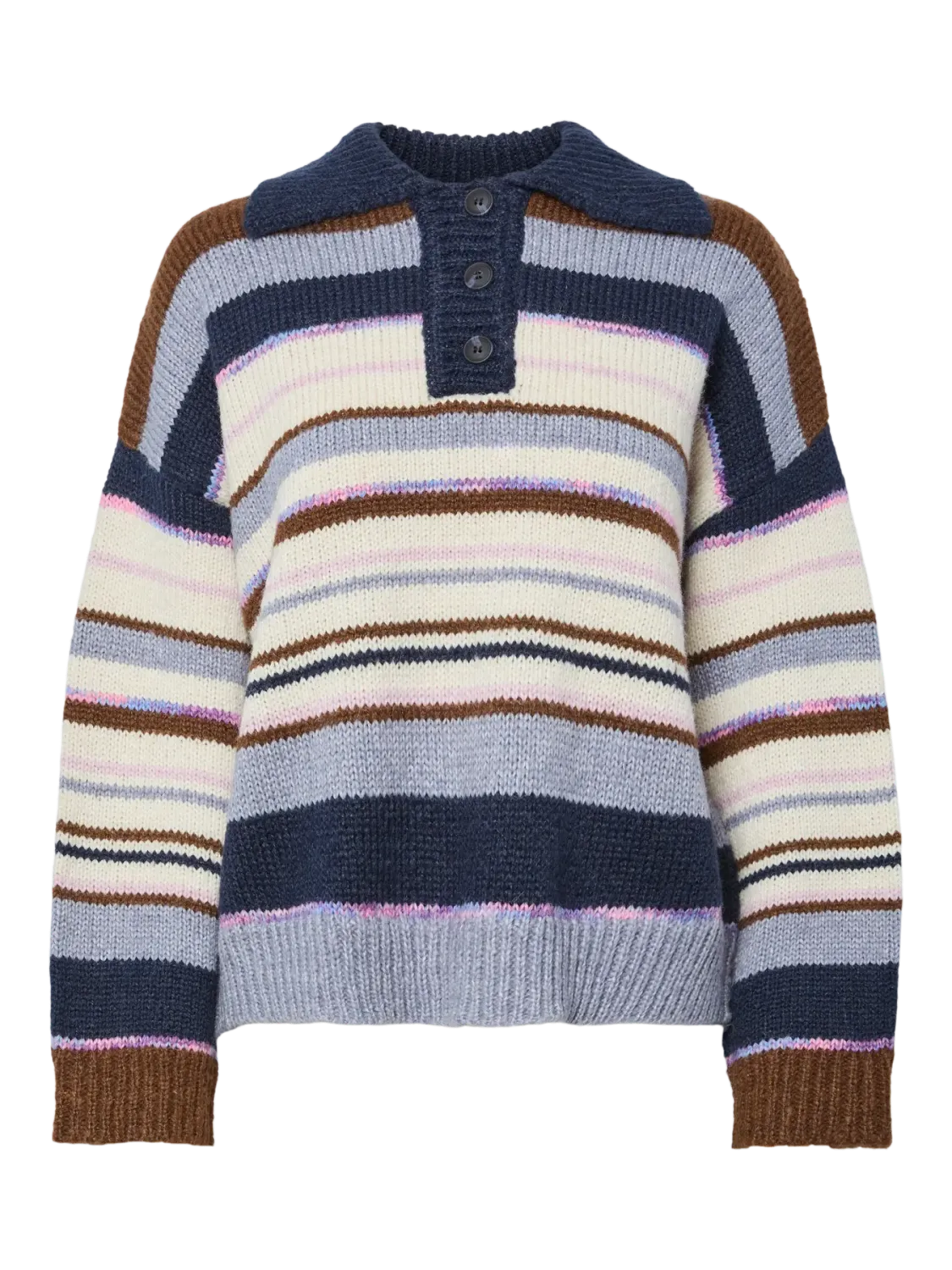 Trui polo - RYE - bruin/blauw/roze