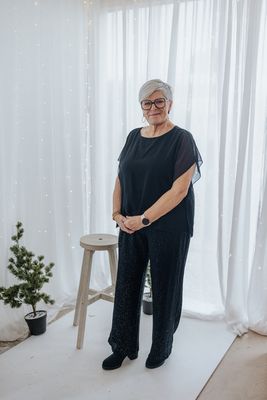 + Wijde lange broek met glitter - JOSEE - black silver foil