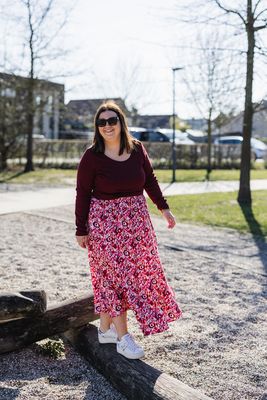 + Basic top lange mouw - RIBBI - bordeaux