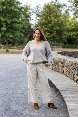 Wijde lange broek corduroy - GEGGO - ecru