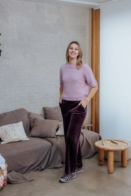 Wijde velours broek - BOSELLA - bordeaux