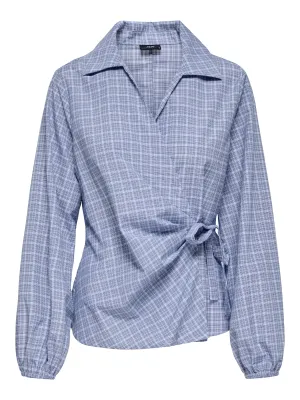 Geruite blouse wikkel - RIKA - blauw & grijs