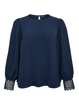 + Blouse - ALVA - donkerblauw kant