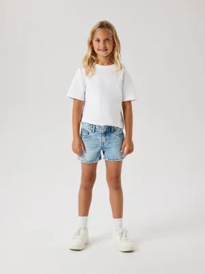 KIDS jeansshort pareltjes - ROSE - light blue denim